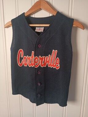 00s Teamwork- Carterville Navy Mesh Button-Front Tank Top- Size S/M